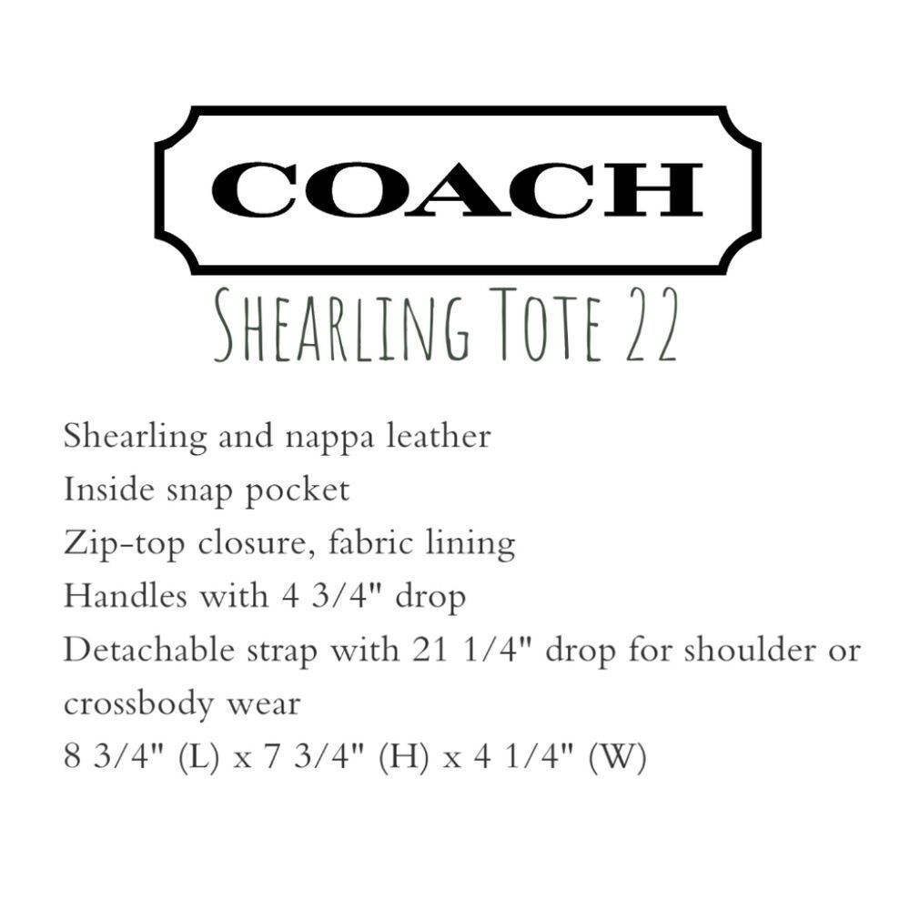 RETAIL Coach Signature Genuine Shearling Tote 22 in Green/Pewter - Picture 9 of 14